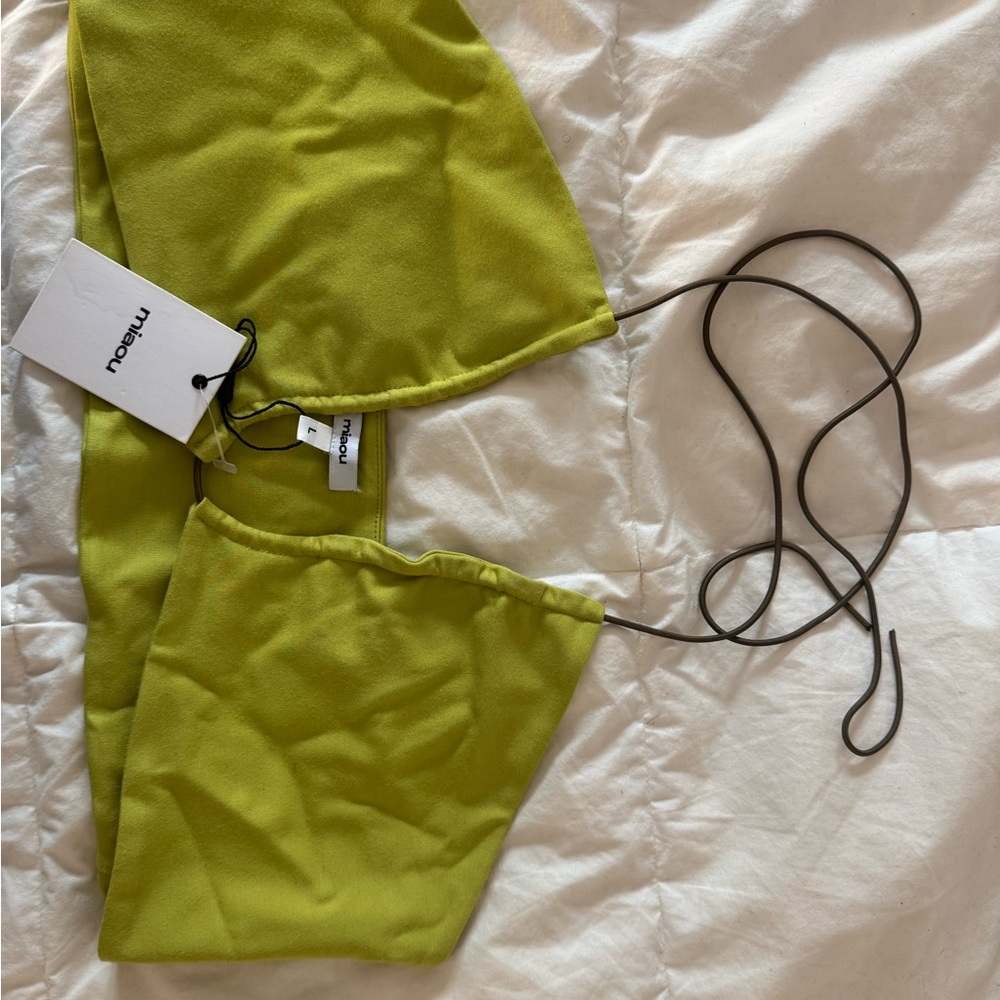 Green tie halter crop top